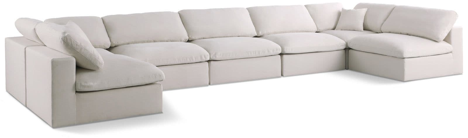 Selene 175" Cream Velvet Upholstered Standard Comfort Sectional, 7-Piece