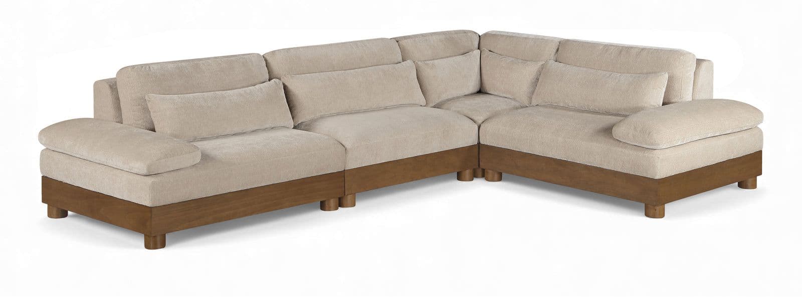 Kira 127.75" Taupe Chenille Fabric Upholstered Sectional, 4-Piece
