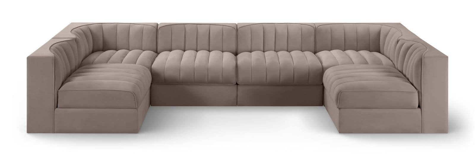 Talia Taupe Velvet Performance Fabric Upholstered Sectional, 6-Piece