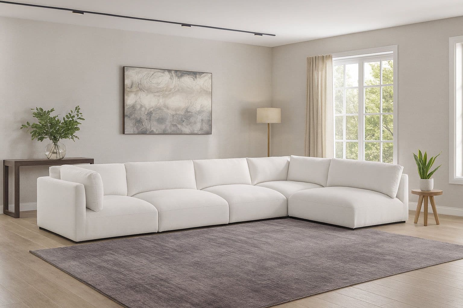 Hadley 152" Cream Fabric Upholstered Sectional, 5-Piece (Style 2)
