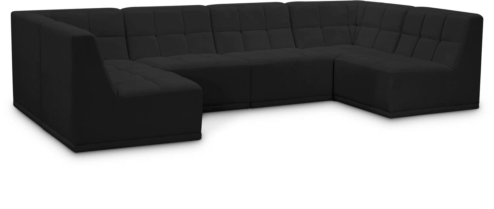 Jolie 128" Black Velvet Upholstered Sectional, 6-Piece (Style 2)