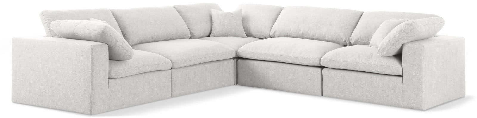 Camden 119" Cream Linen Textured Fabric Upholstered Deluxe Comfort Sectional, 5-Piece