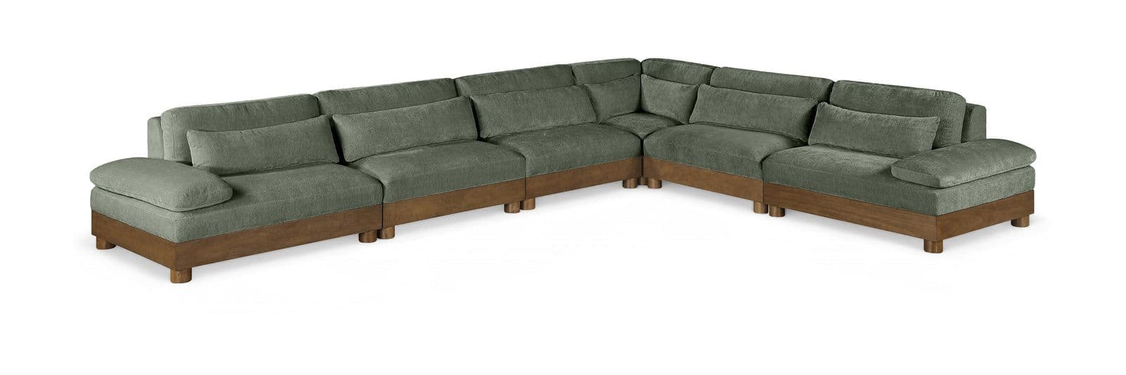 Kira 167.75" Green Chenille Fabric Upholstered Sectional, 6-Piece