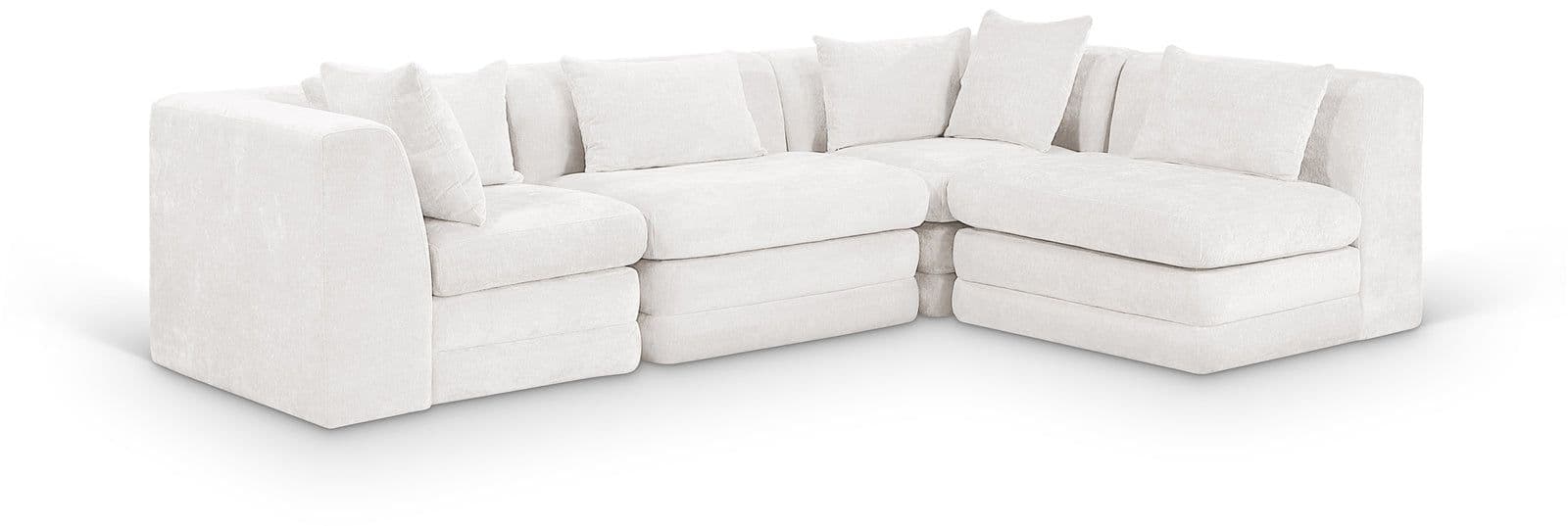 Willow 114" Cream Chenille Fabric Upholstered 4Pc. Sectional, 4-Piece (Style 2)