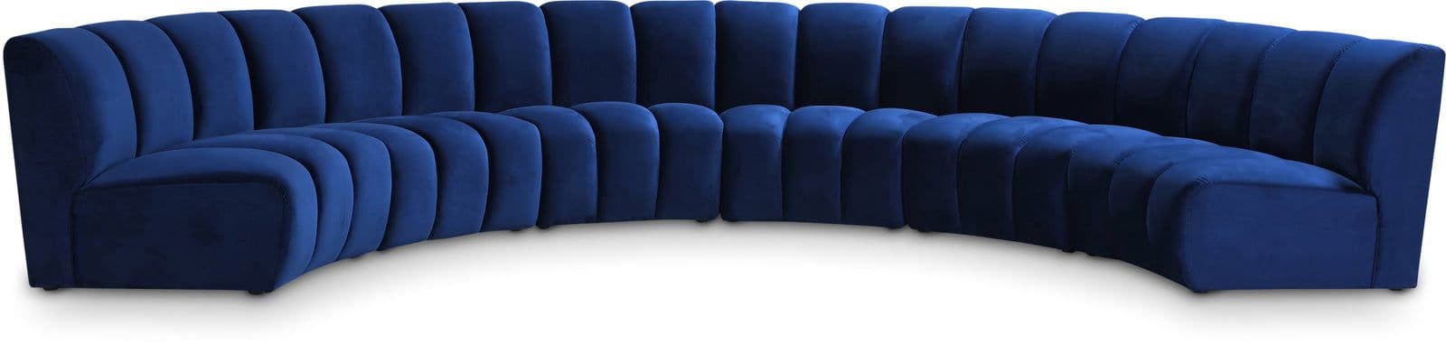 Isolde 176" Navy Velvet Upholstered Sectional, 6-Piece