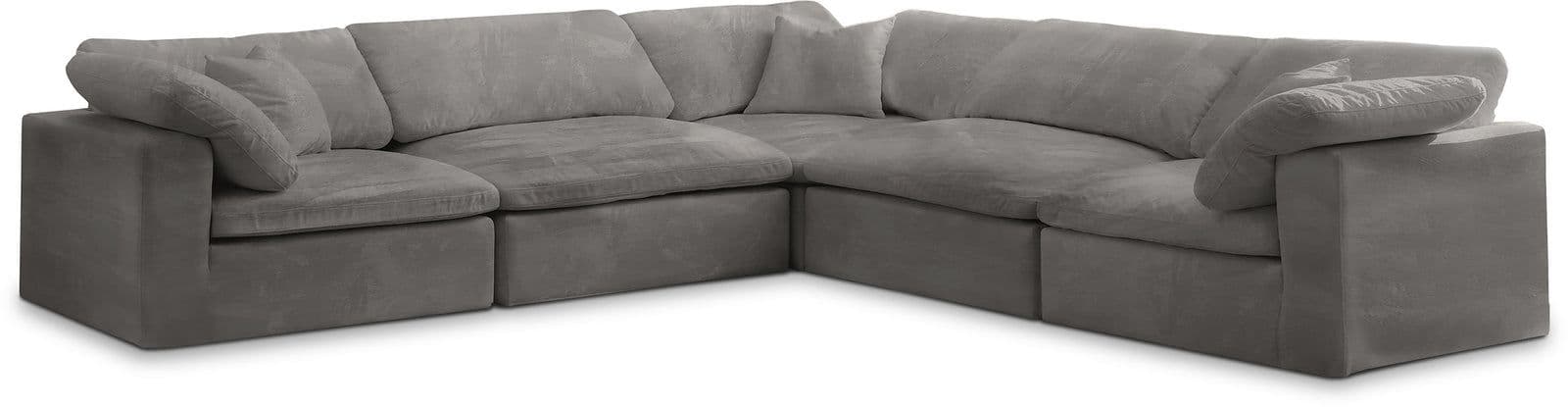 Florence 119" Grey Velvet Upholstered Overstuffed Fiber Filled Comfort Sectional, 5-Piece