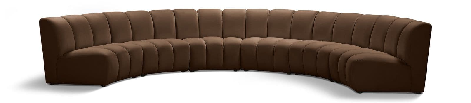 Isolde 174" Brown Velvet Upholstered Sectional, 6-Piece