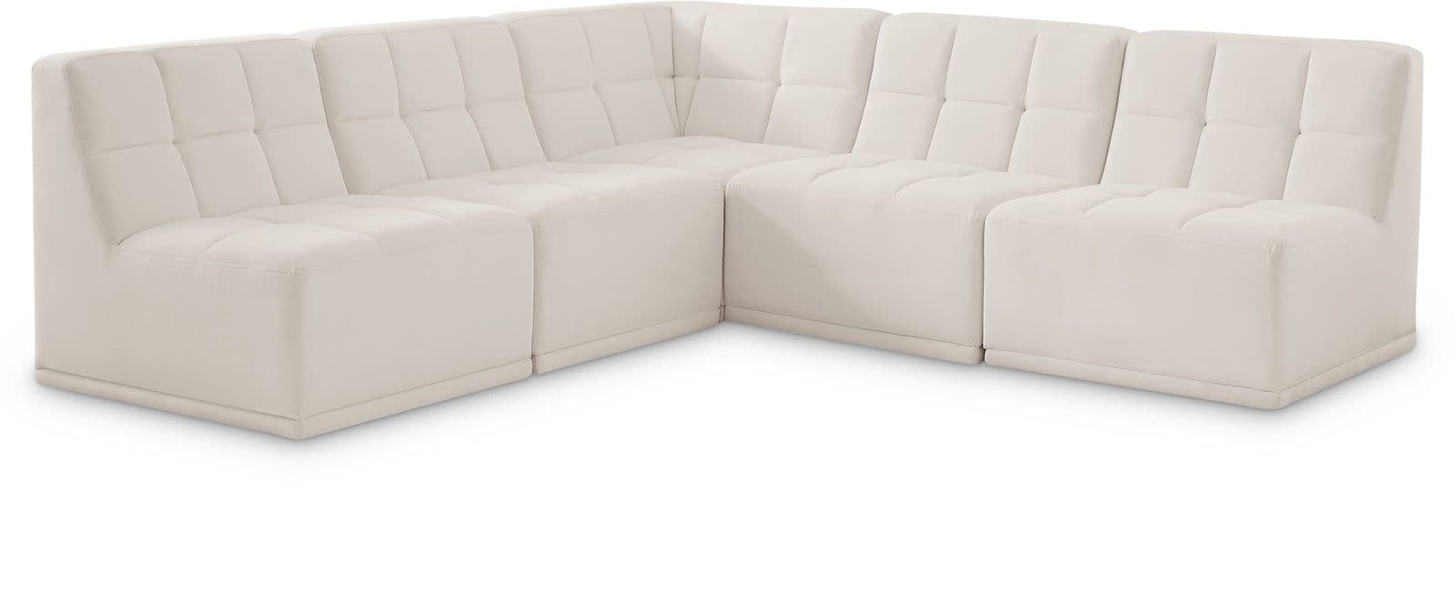 Jolie 94" Cream Velvet Upholstered Sectional, 5-Piece