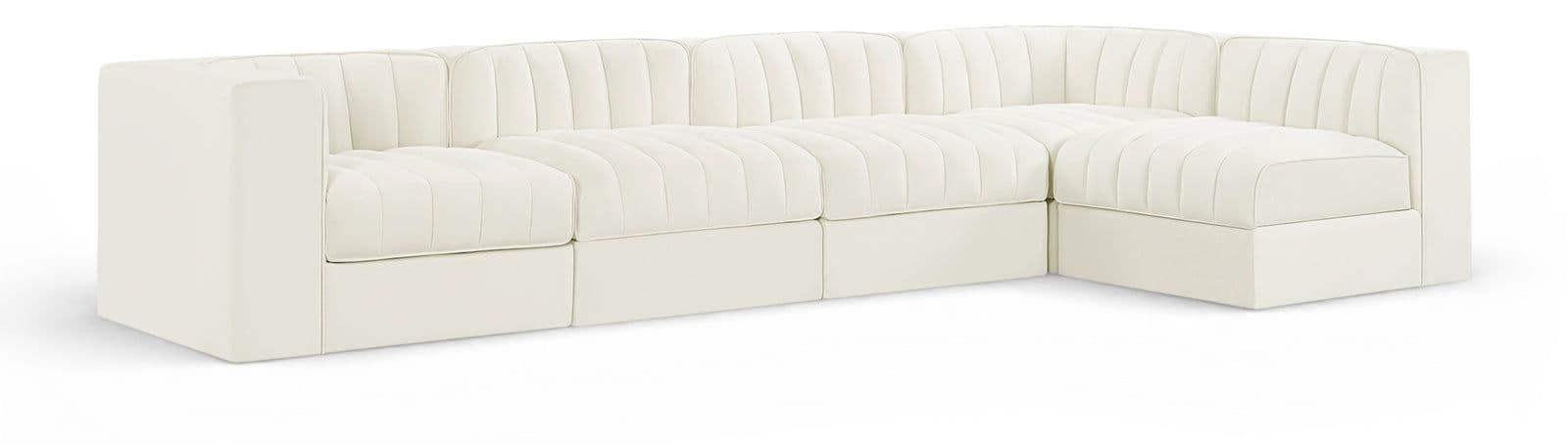 Talia Cream Velvet Performance Fabric Upholstered Sectional, 5-Piece (Style 5)