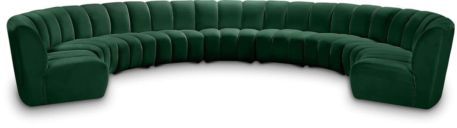 Isolde 178" Green Velvet Upholstered Sectional, 9-Piece