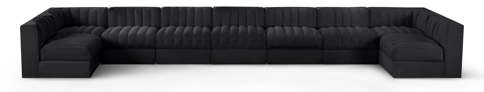 Talia Black Velvet Performance Fabric Upholstered Sectional, 9-Piece