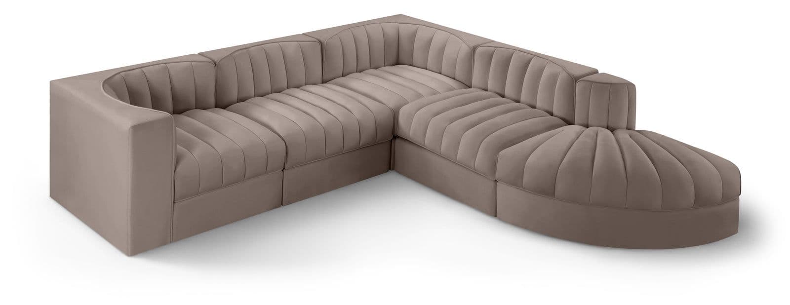 Talia Taupe Velvet Performance Fabric Upholstered Sectional, 5-Piece (Style 3)
