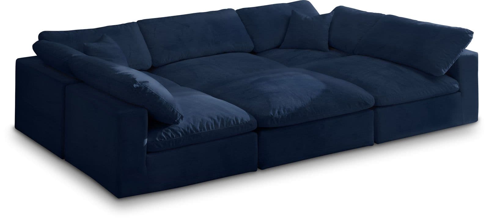 Florence 119" Navy Velvet Upholstered Overstuffed Fiber Filled Comfort Sectional, 6-Piece