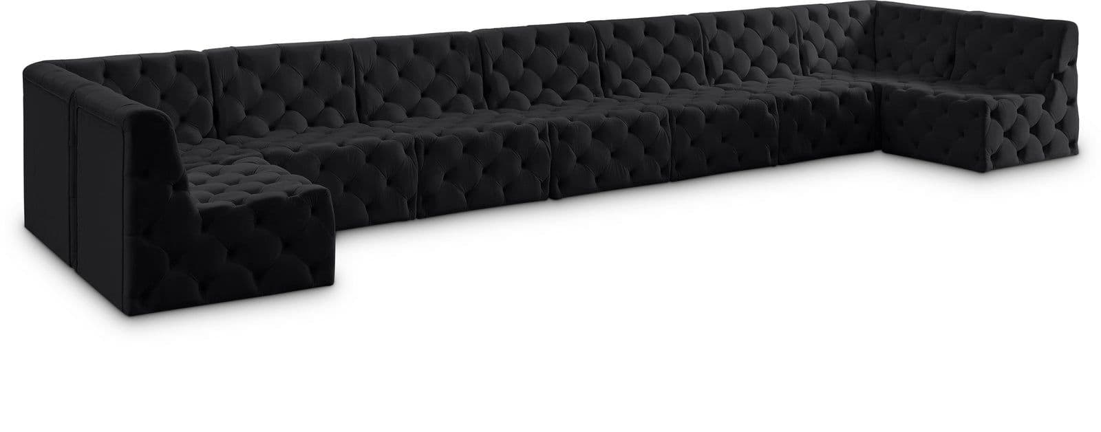 Faye 215" Black Velvet Upholstered Sectional, 9-Piece