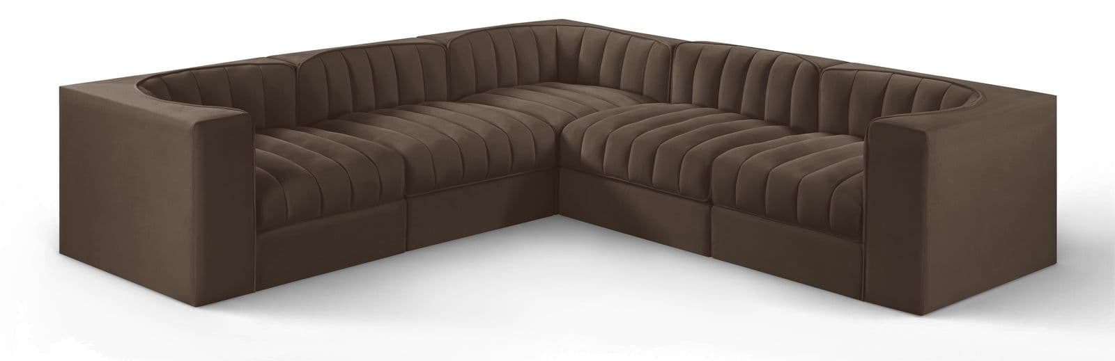 Talia Brown Velvet Performance Fabric Upholstered Sectional, 5-Piece (Style 2)