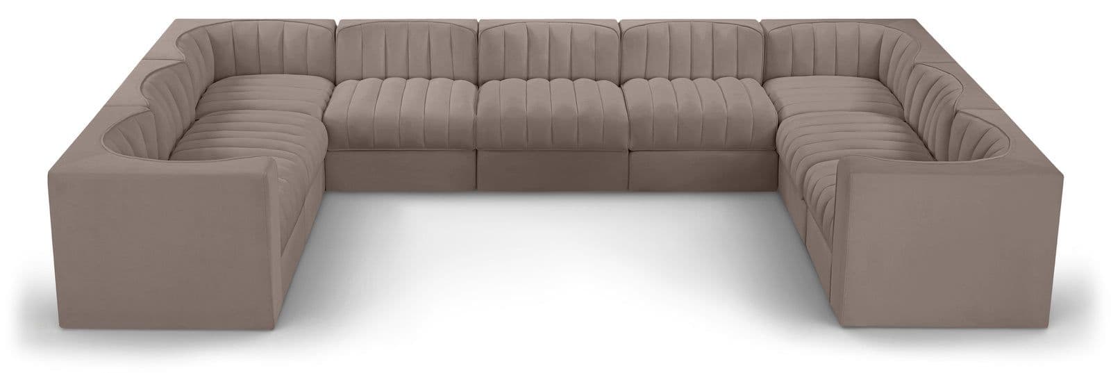 Talia Taupe Velvet Performance Fabric Upholstered Sectional, 9-Piece (Style 2)