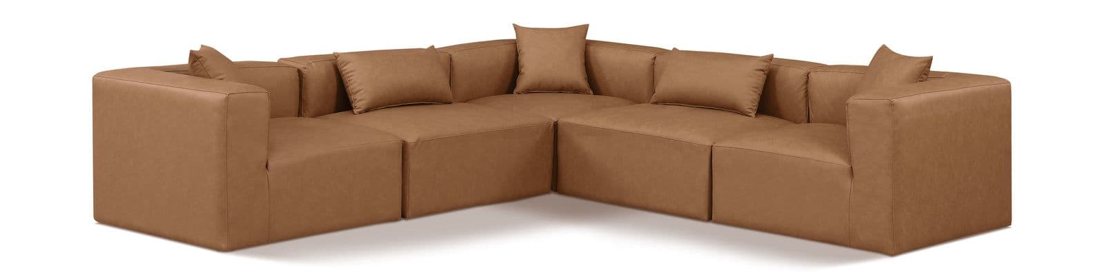 Farrah 108" Brown Vegan Leather Upholstered Sectional, 5-Piece (Style 2)