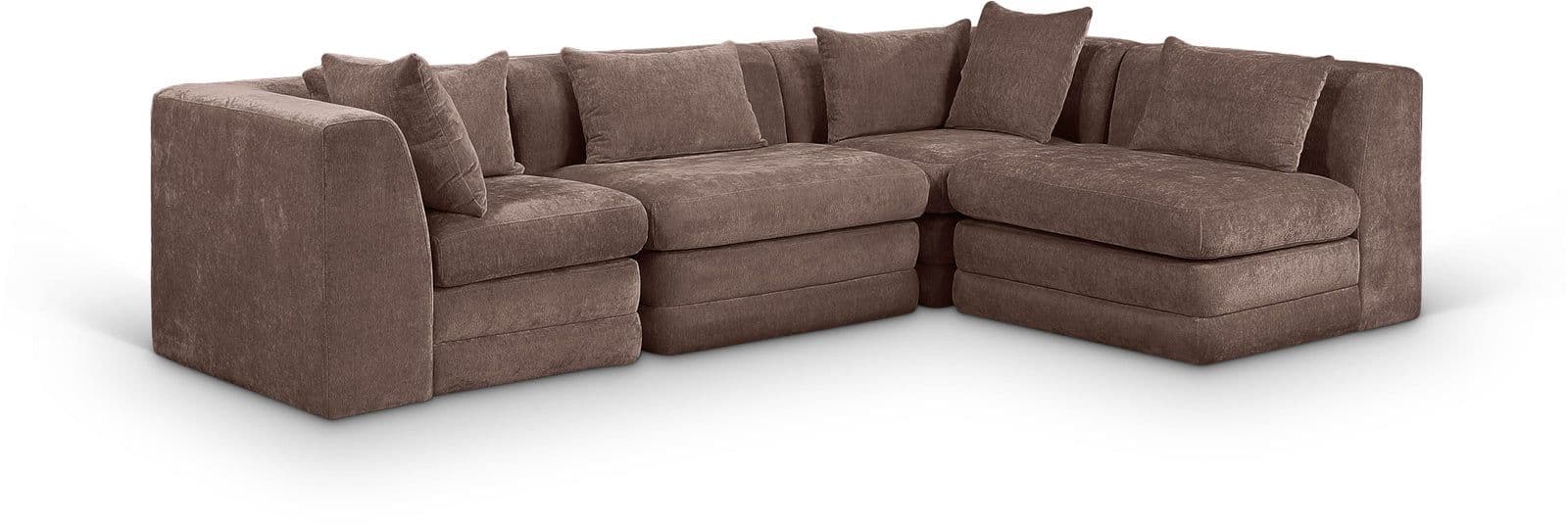 Willow 114" Brown Chenille Fabric Upholstered 4Pc. Sectional, 4-Piece (Style 2)