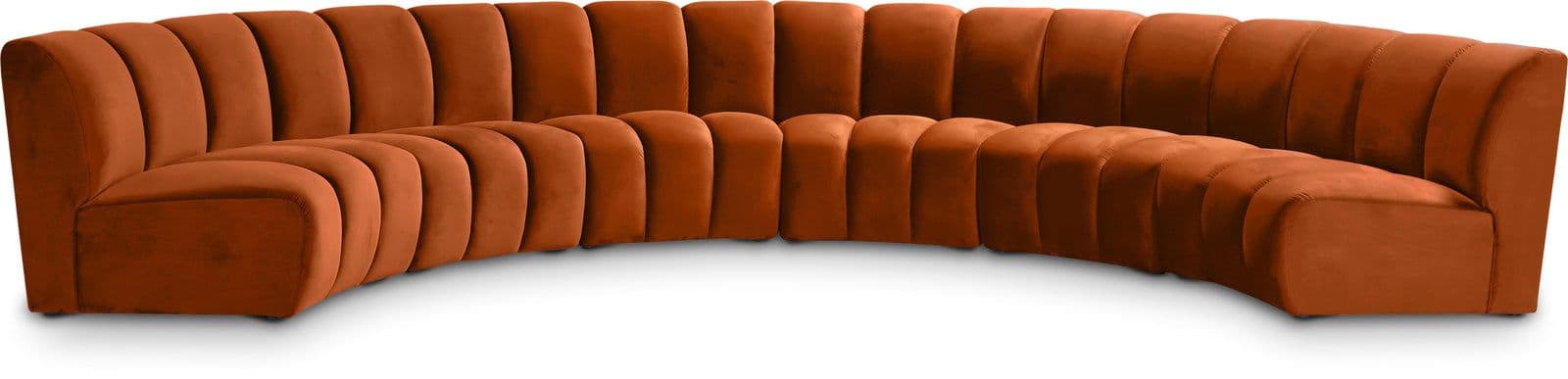 Isolde 176" Cognac Velvet Upholstered Sectional, 6-Piece