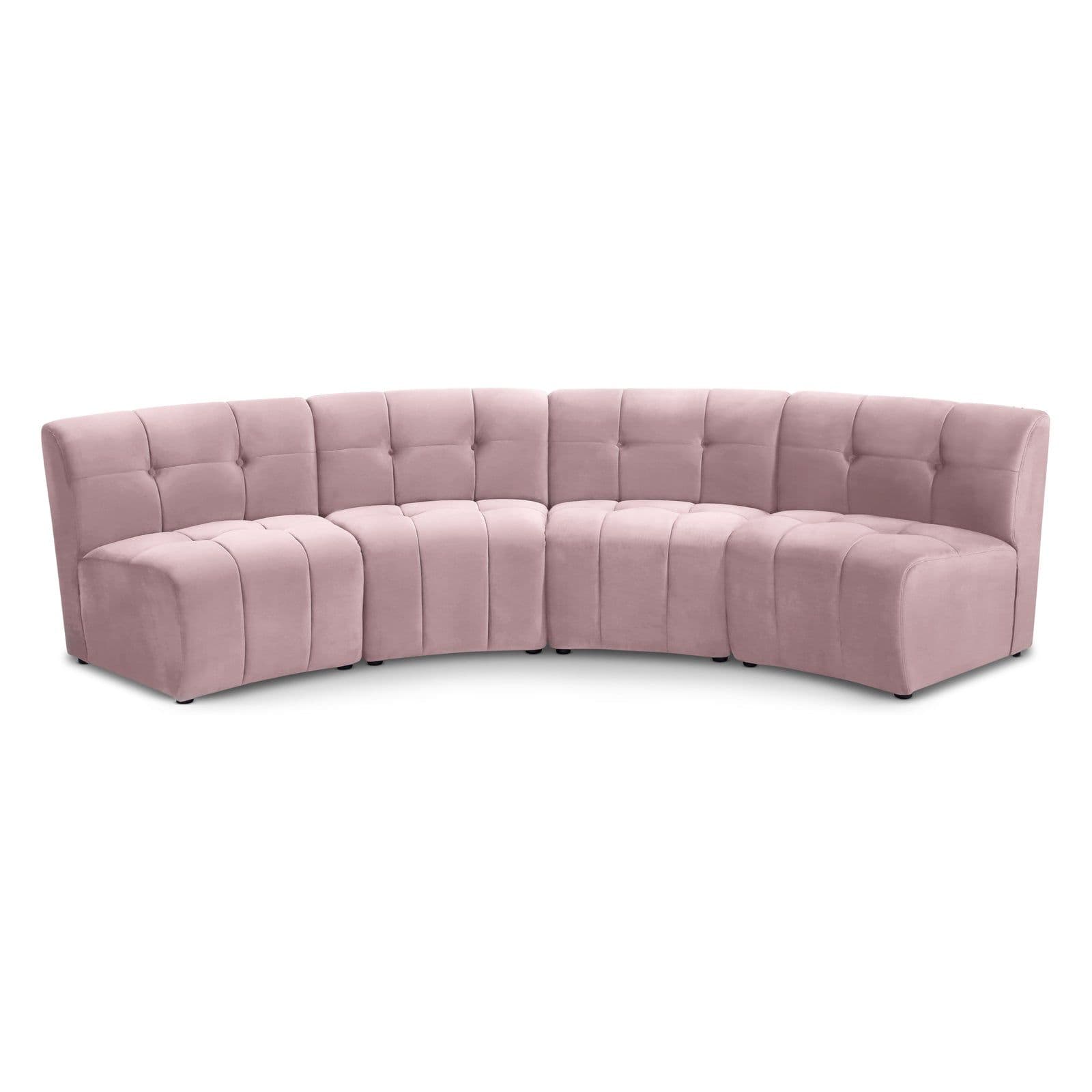 Kira 119.5" Pink Velvet Upholstered Sectional, 4-Piece