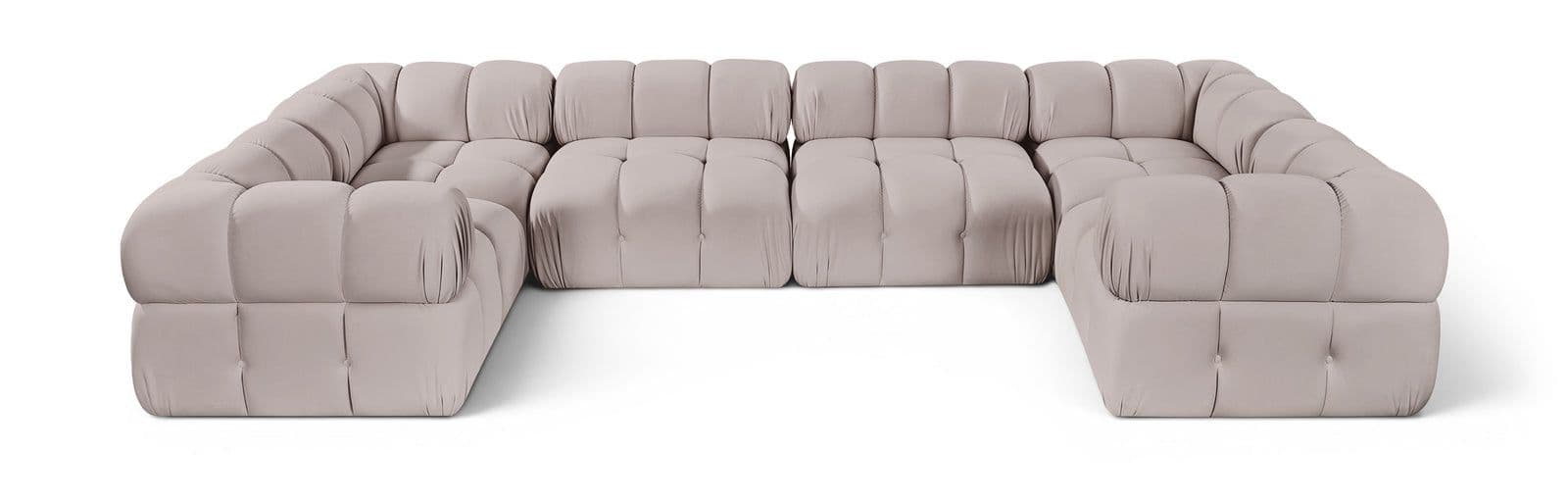 Camden Beige Velvet Performance Fabric Upholstered Sectional, 6-Piece (Style 7)
