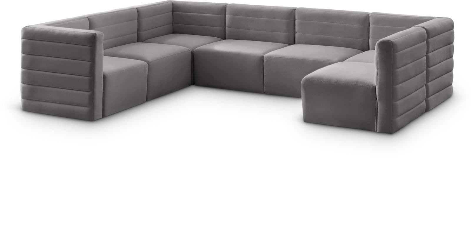 Opal 126" Grey Velvet Upholstered Comfort Sectional, 7-Piece
