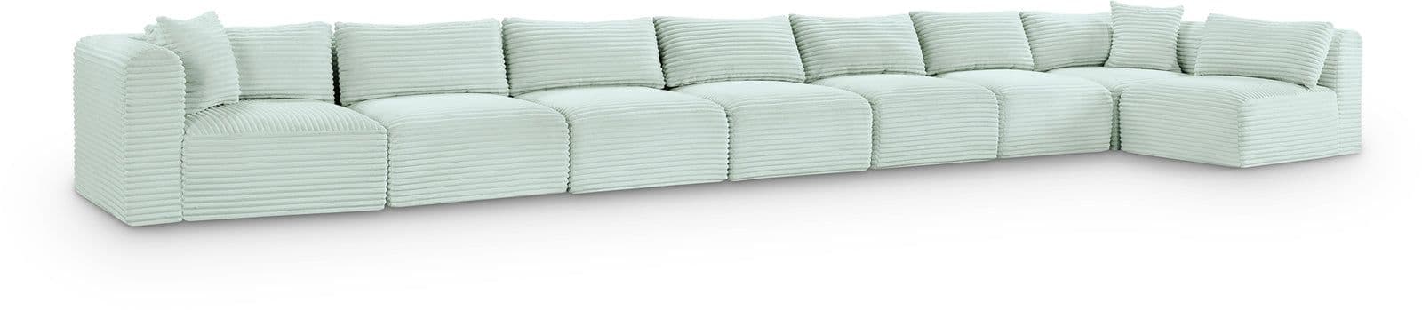 Faye 233" Mint Corduroy Performance Fabric Upholstered Sectional, 8-Piece