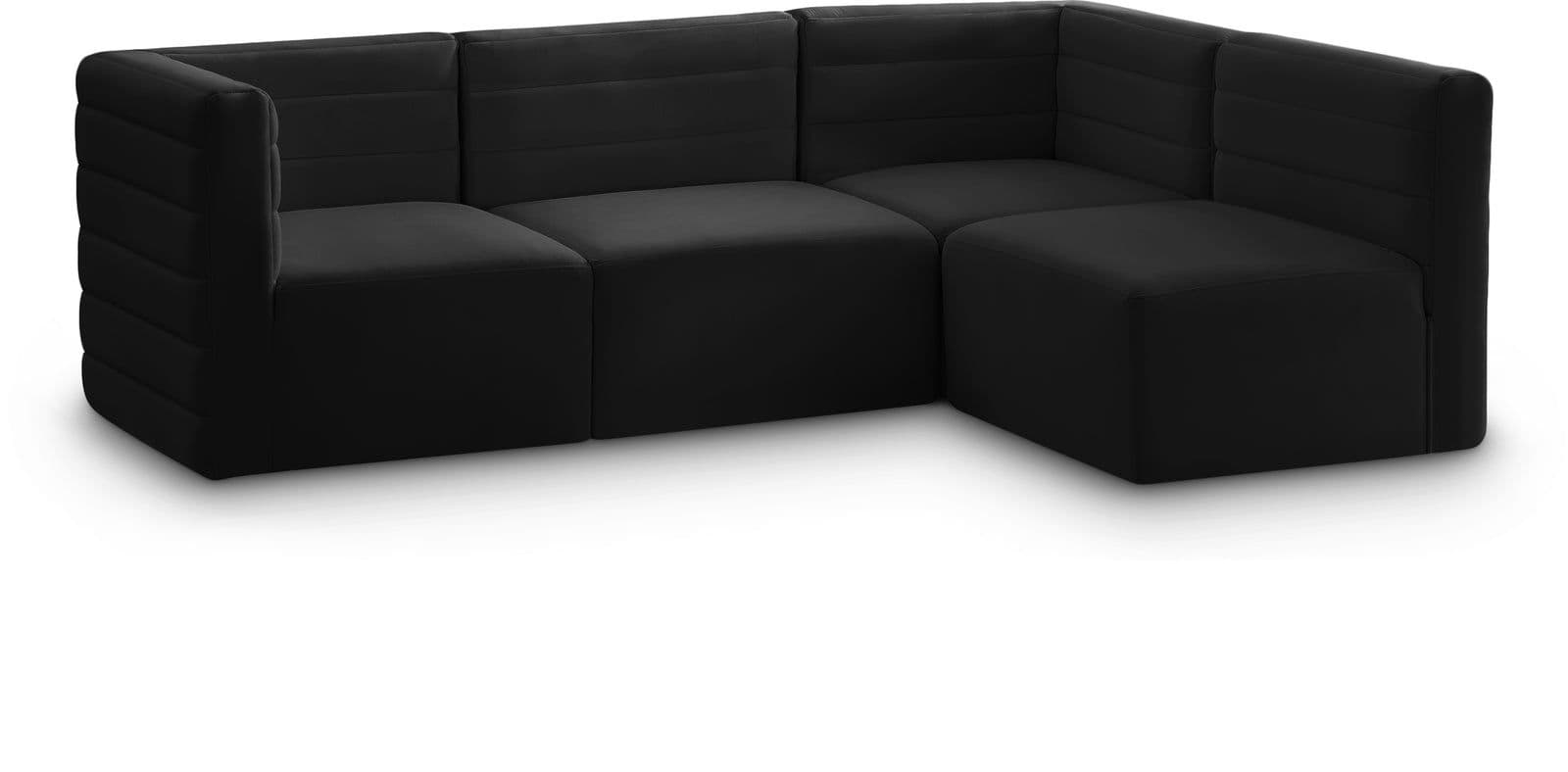Opal 95" Black Velvet Upholstered Comfort Sectional, 4-Piece