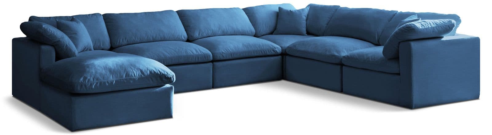 Selene 140" Navy Velvet Upholstered Standard Comfort Sectional, 7-Piece