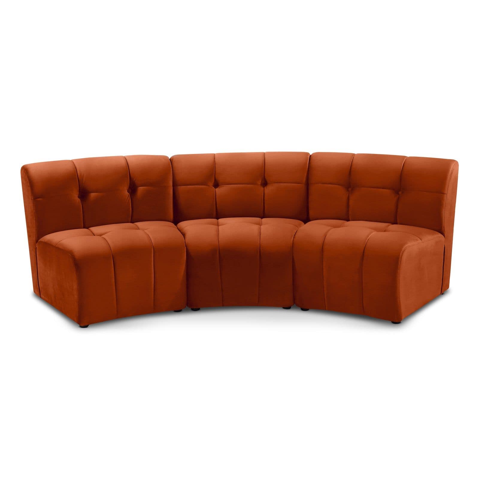 Kira 94" Cognac Velvet Upholstered Sectional, 3-Piece