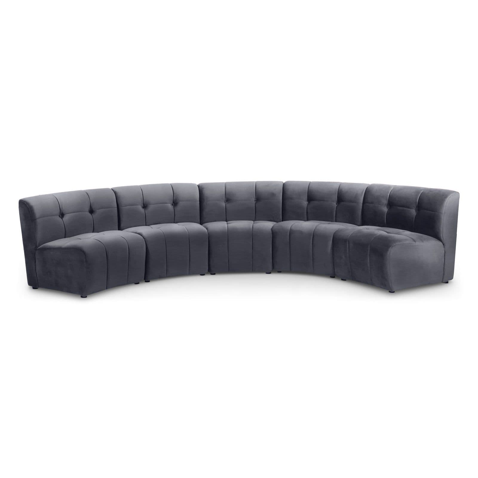 Kira 141.5" Grey Velvet Upholstered Sectional, 5-Piece