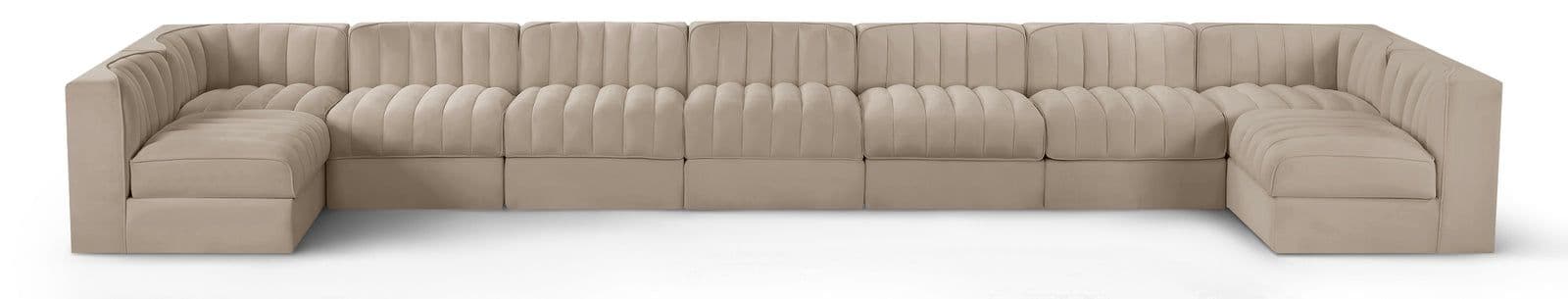Talia Beige Velvet Performance Fabric Upholstered Sectional, 9-Piece