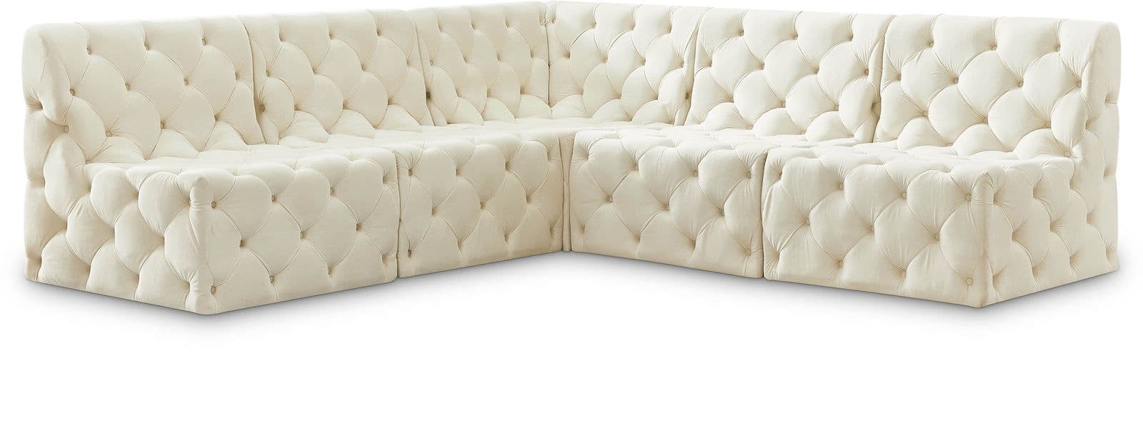 Faye 93" Cream Velvet Upholstered Sectional, 5-Piece