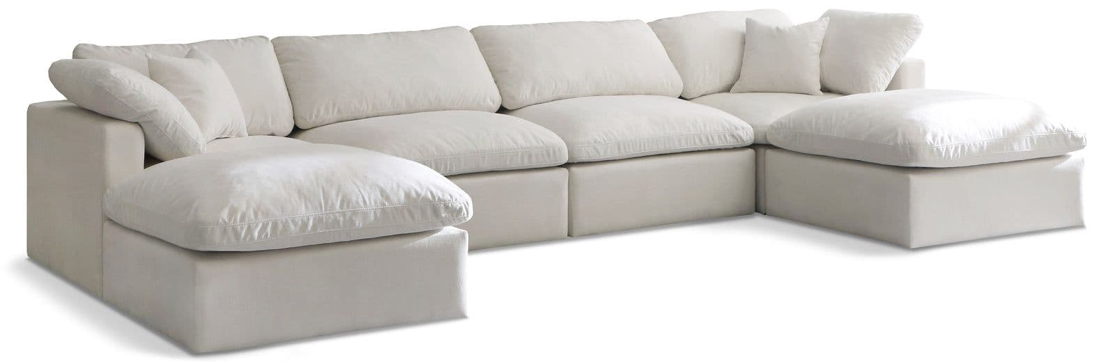 Selene 140" Cream Velvet Upholstered Standard Comfort Sectional, 6-Piece (Style 2)