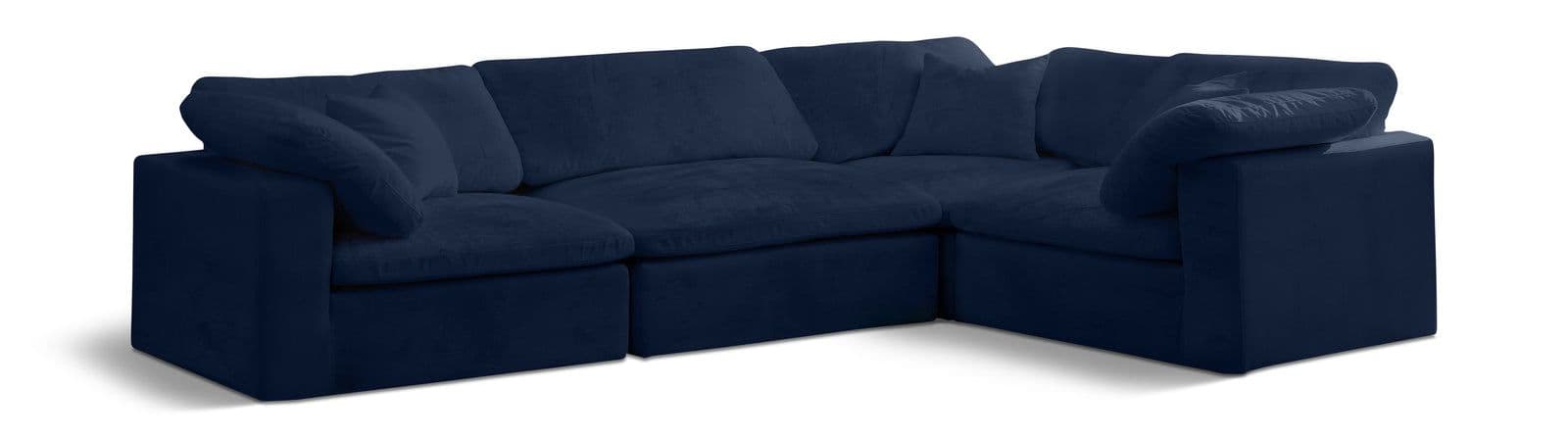 Florence 119" Navy Velvet Upholstered Overstuffed Fiber Filled Comfort Sectional, 4-Piece (Style 2)