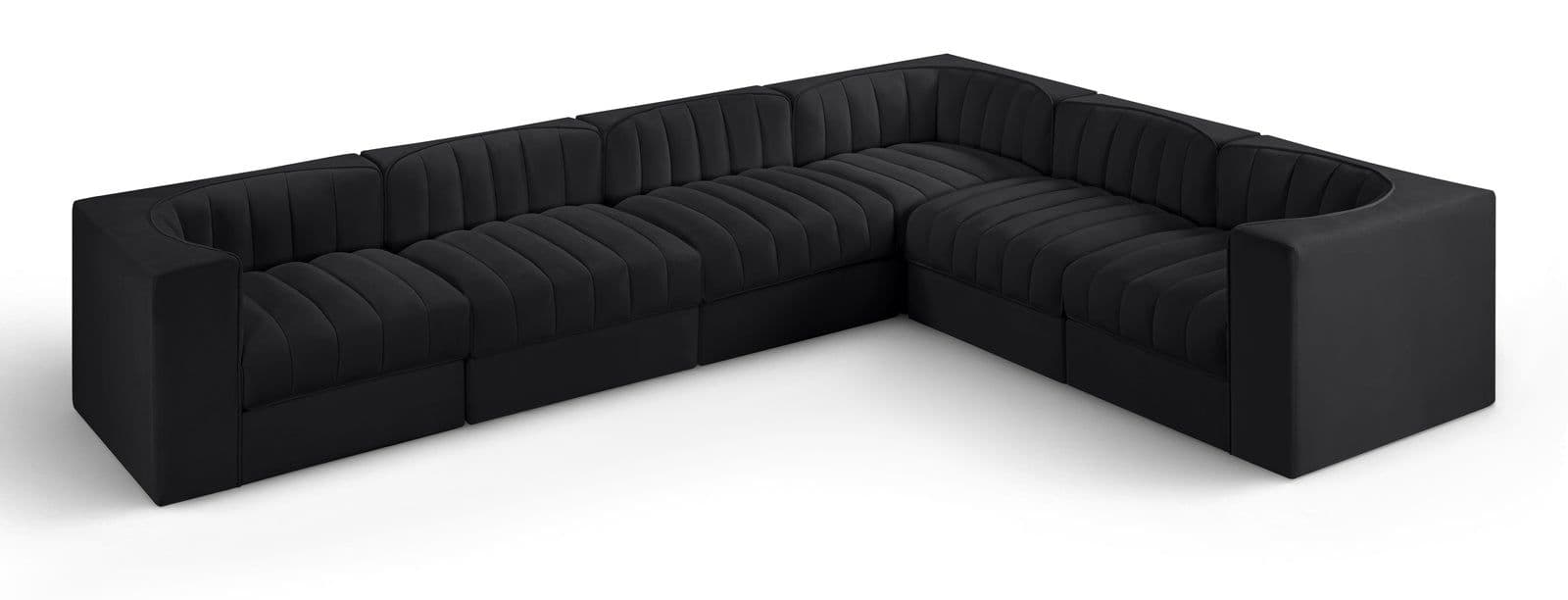 Talia Black Velvet Performance Fabric Upholstered Sectional, 6-Piece (Style 4)