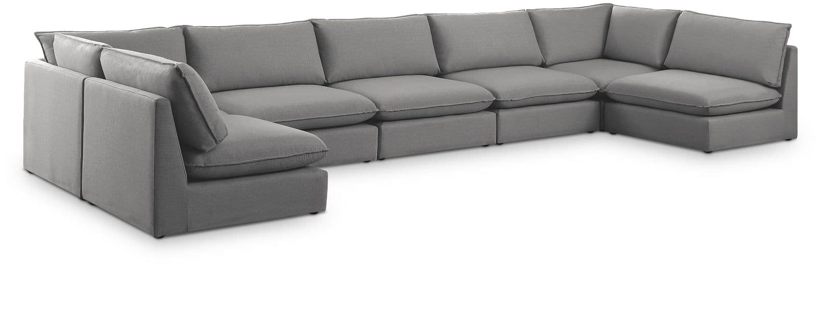 Linden 200" Grey Linen Textured Fabric Upholstered Sectional, 7-Piece