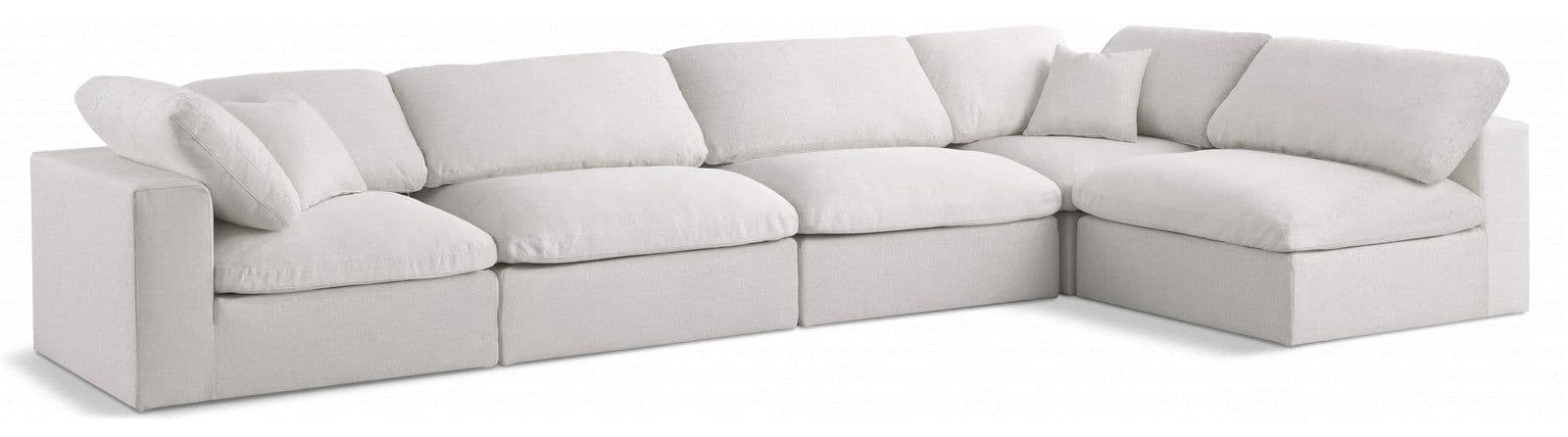 Camden 158" Cream Linen Textured Fabric Upholstered Deluxe Comfort Sectional, 5-Piece (Style 2)