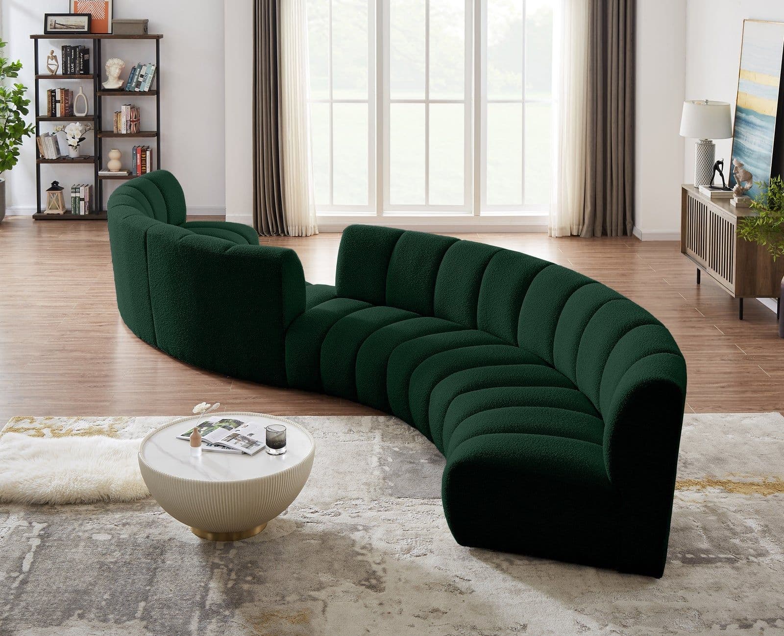 Isolde 217" Green Boucle Fabric Upholstered Sectional, 6-Piece