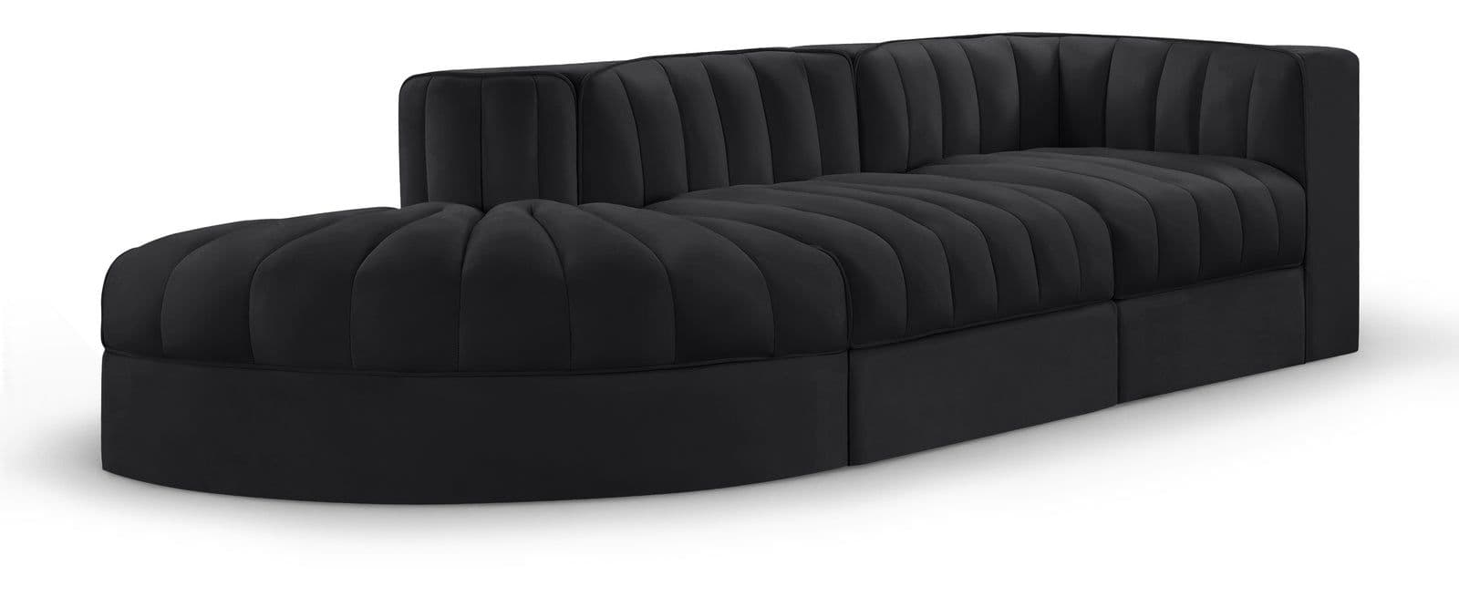 Talia Black Velvet Performance Fabric Upholstered Sectional, 3-Piece