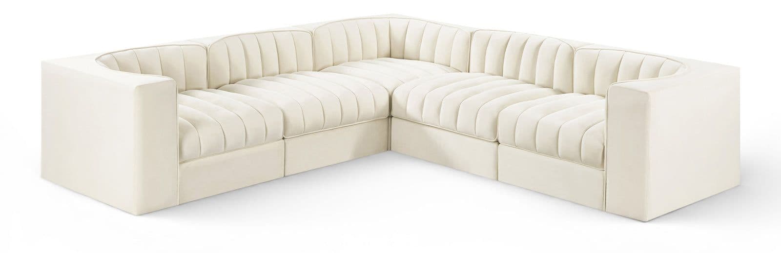 Talia Cream Velvet Performance Fabric Upholstered Sectional, 5-Piece (Style 2)