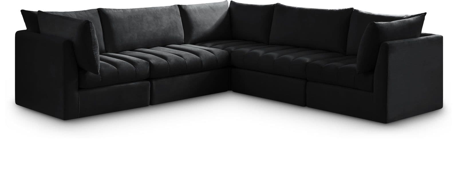 Rowan 103" Black Velvet Upholstered Sectional, 5-Piece