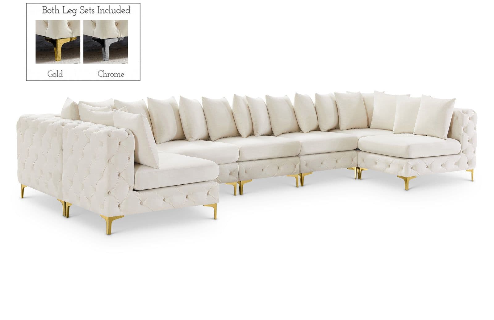 Monroe 169" Cream Velvet Upholstered Sectional, 8-Piece