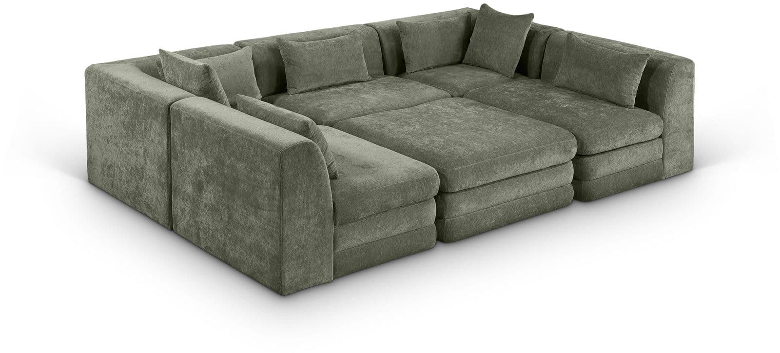 Willow 114" Green Chenille Fabric Upholstered 6Pc. Sectional, 6-Piece