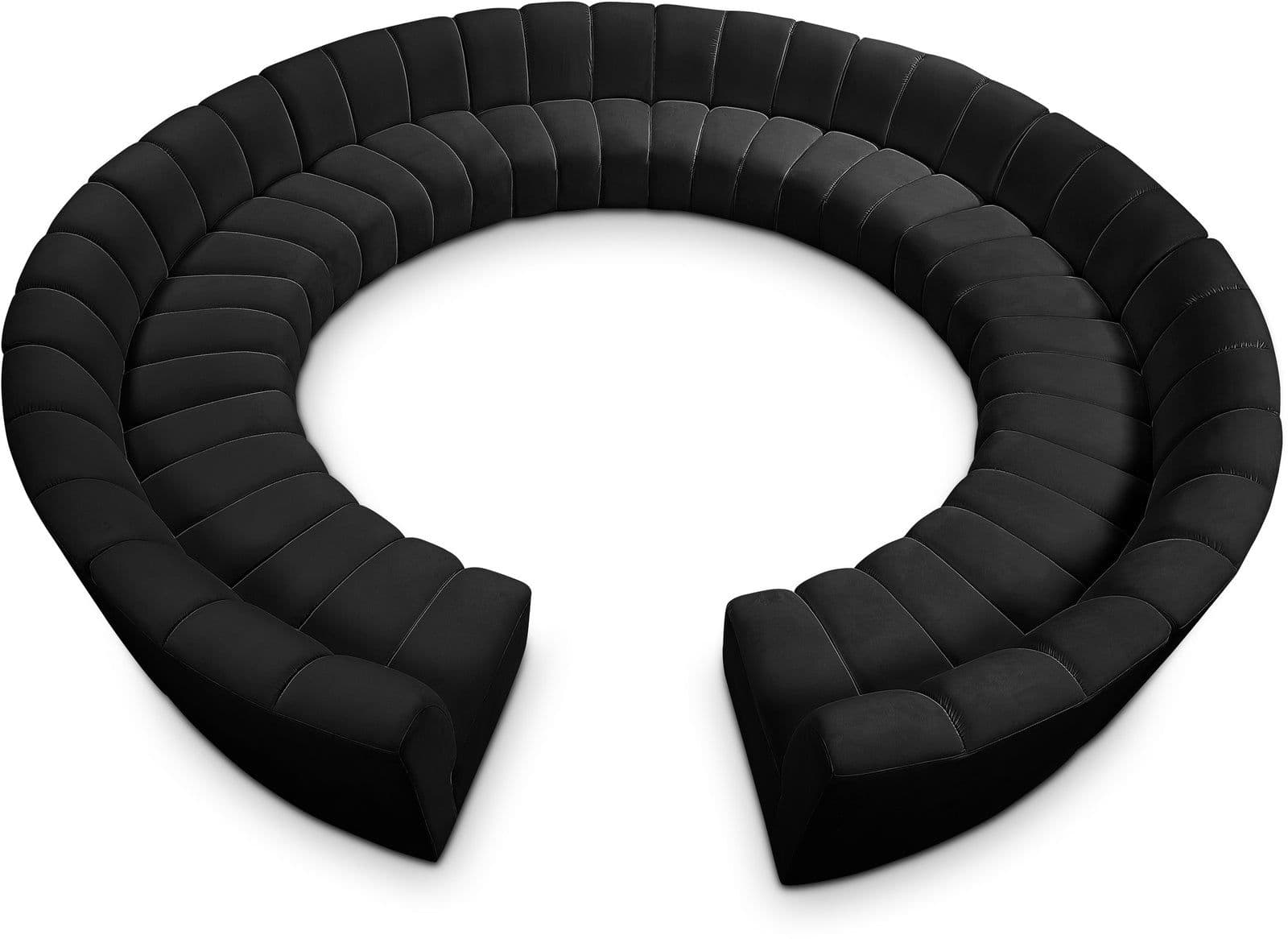 Isolde 178" Black Velvet Upholstered Sectional, 12-Piece