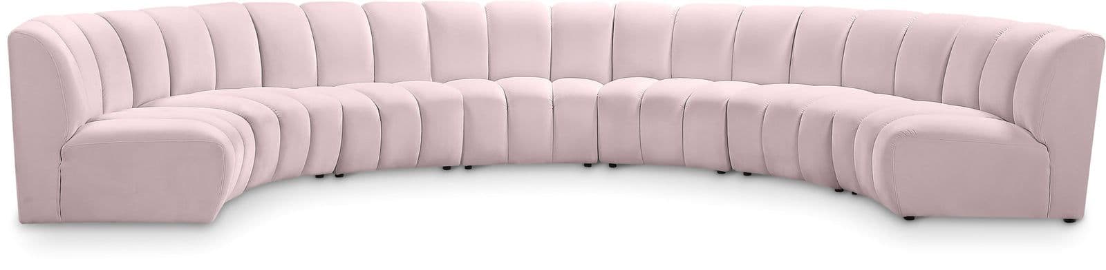 Isolde 178" Pink Velvet Upholstered Sectional, 7-Piece