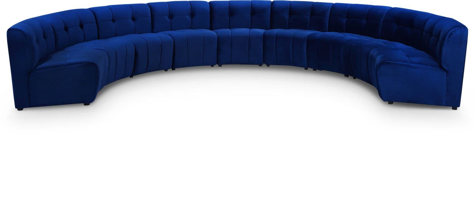 Kira 177.5" Navy Velvet Upholstered Sectional, 9-Piece