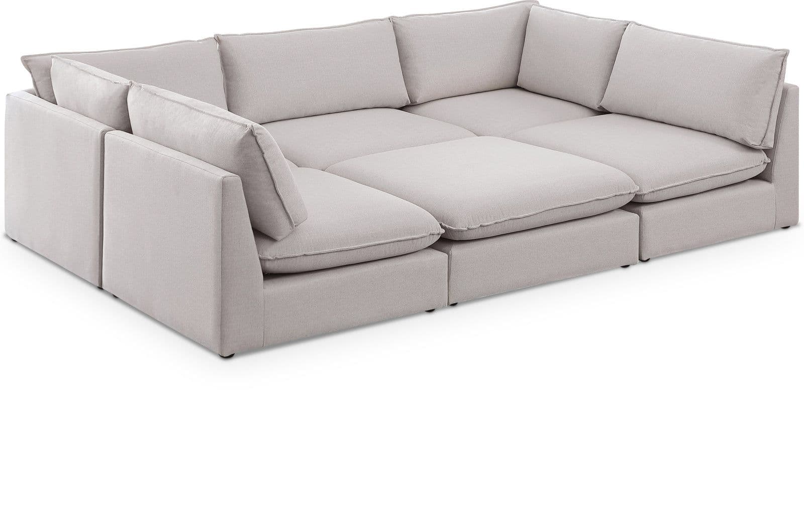 Linden 120" Beige Linen Textured Fabric Upholstered Sectional, 6-Piece