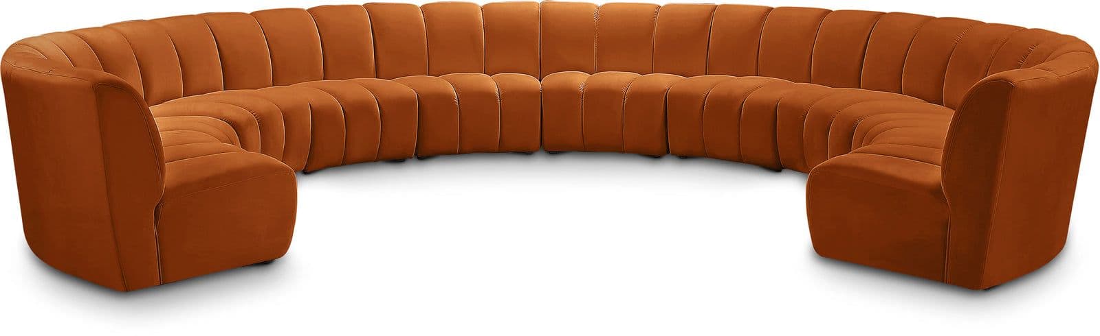 Isolde 178" Cognac Velvet Upholstered Sectional, 10-Piece