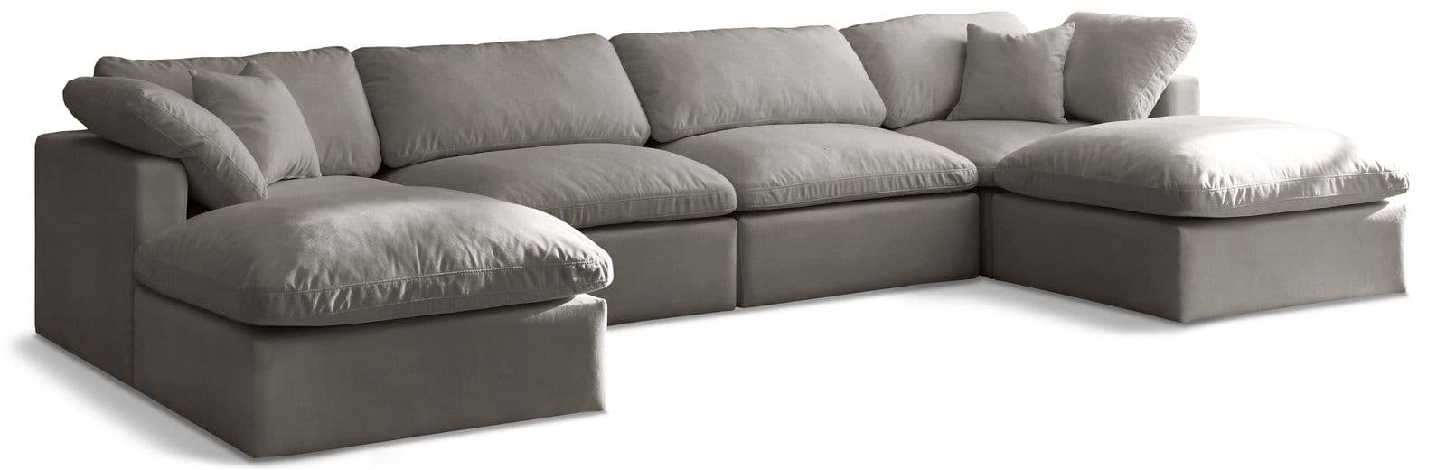 Selene 140" Grey Velvet Upholstered Standard Comfort Sectional, 6-Piece (Style 2)